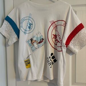 vintage  Stylish Graphic Tee - White with Red and Blue Accents